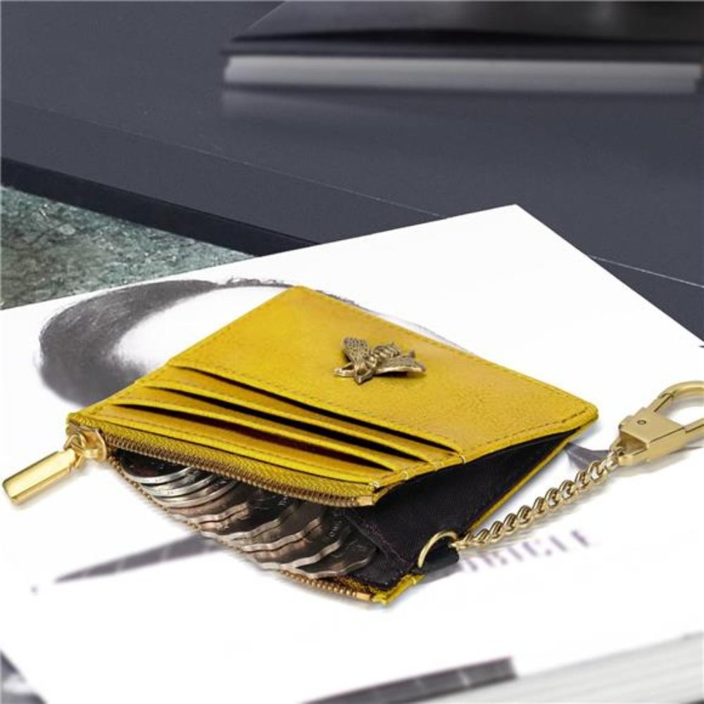 Yellow Wallet Card Holder Keychain Wallet for Women/ - Picture 6 of 6
